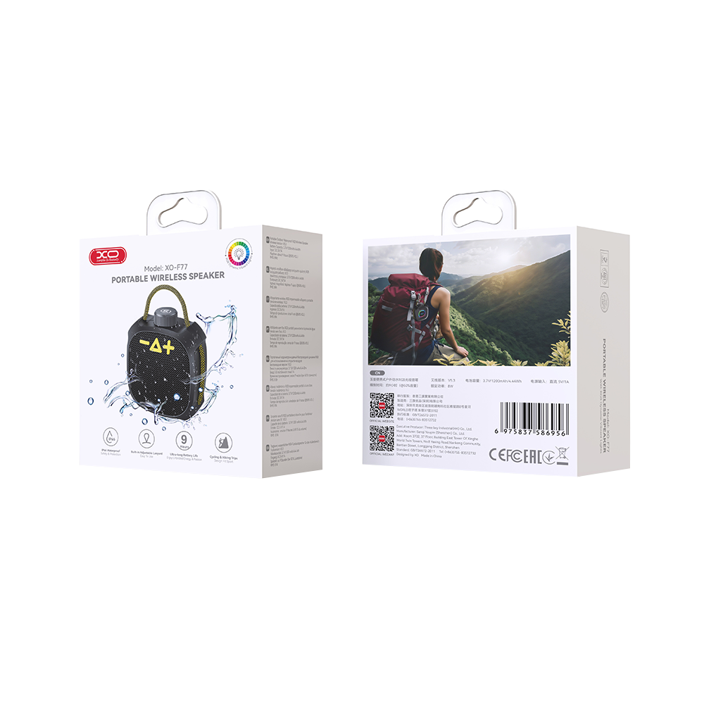Tragbarer Bluetooth-Lautsprecher XO Design F77, TWS, RGB, wasserdicht, Schwarz
