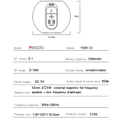 Tragbarer Bluetooth-Lautsprecher Yesido YSW13, 5W, RGB, Blau