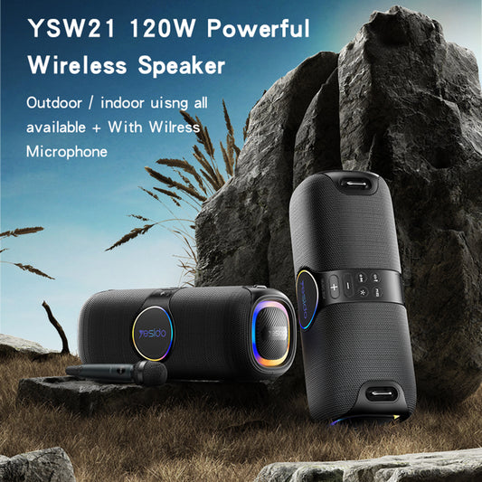 Enceinte Bluetooth Yesido YSW21 Karaoke, 120W, RGB, Étanche, Noire