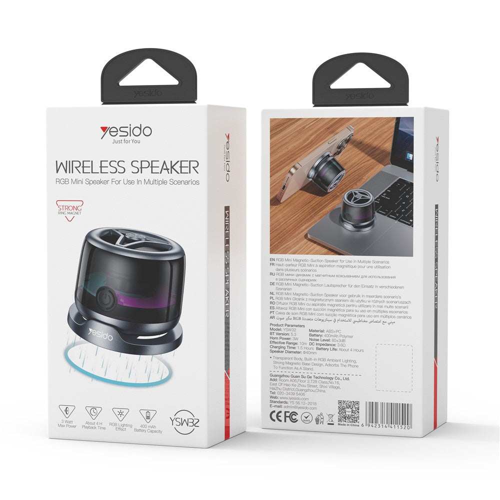 Tragbarer Bluetooth-Lautsprecher Yesido YSW32, 3W, RGB, Schwarz