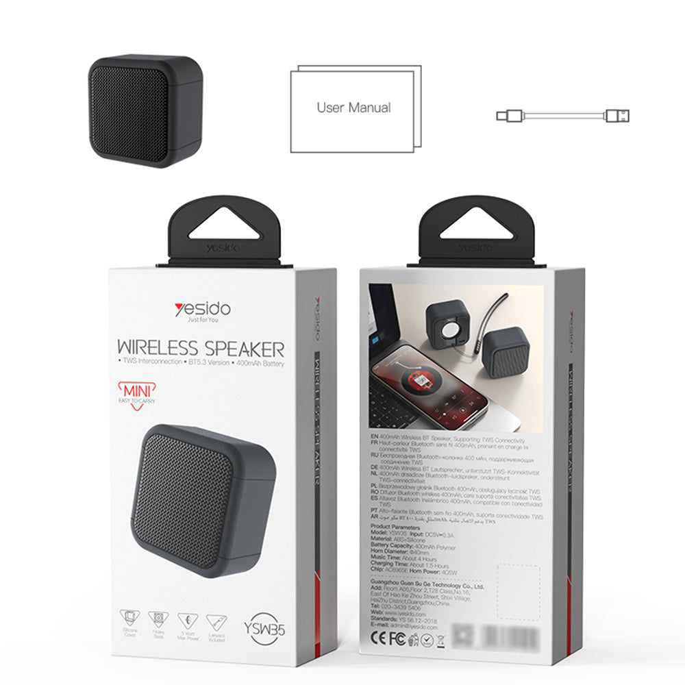 Enceinte Portable Bluetooth Yesido YSW35, 5W, TWS, Étanche, Noire