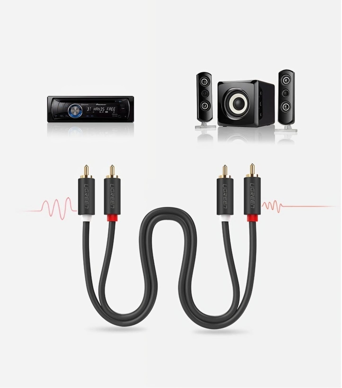 Câble Audio UGREEN AV104, 2 x RCA - 2 x RCA, 5m, Noir