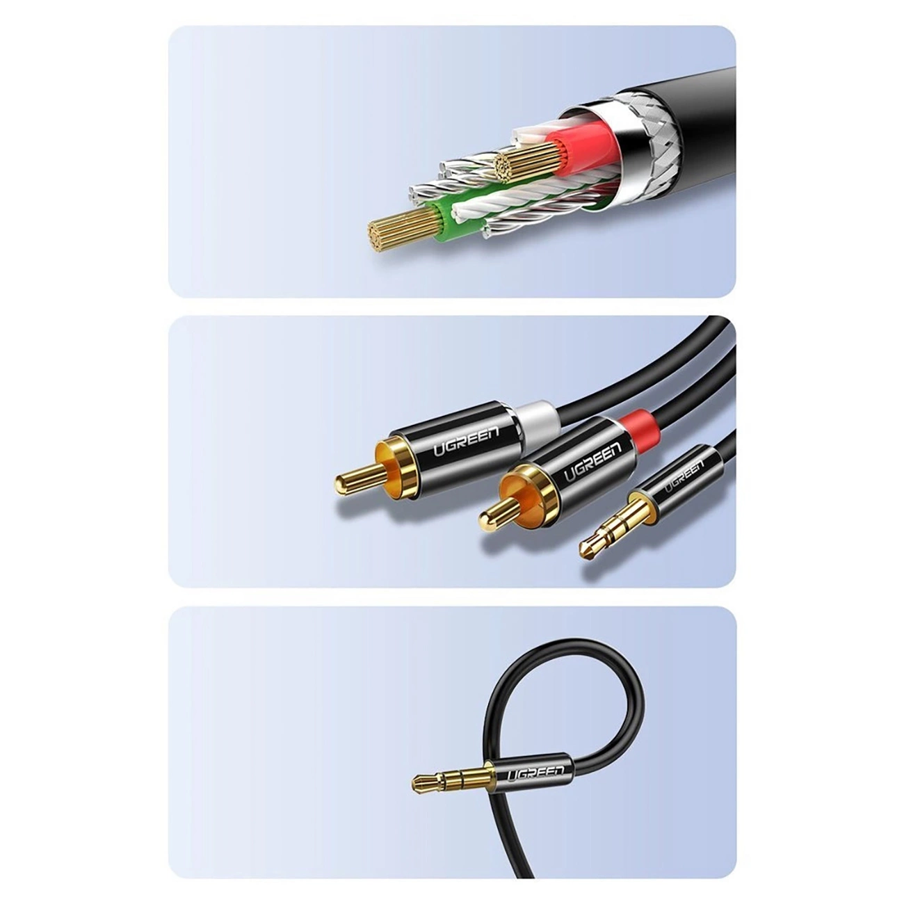Câble Audio 3.5mm - 2 x RCA UGREEN AV116, 1m, Noir