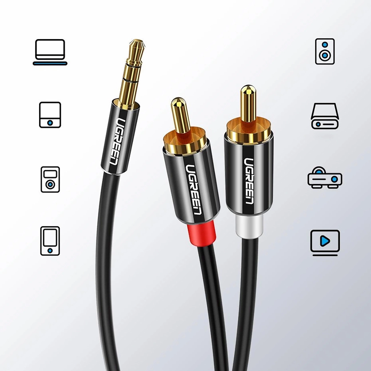 Câble Audio 3.5mm - 2 x RCA UGREEN AV116, 1m, Noir