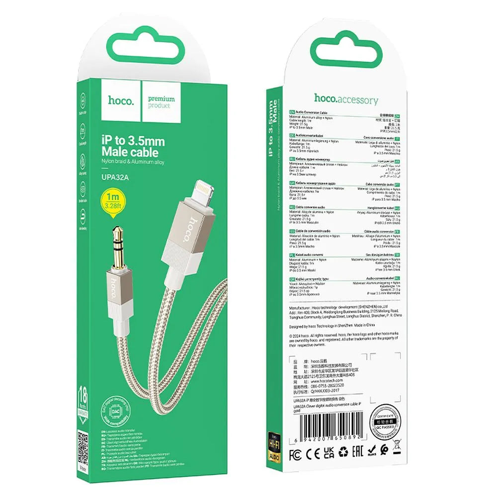 Câble Audio Lightning - 3.5mm HOCO UPA32A, 1m, Doré