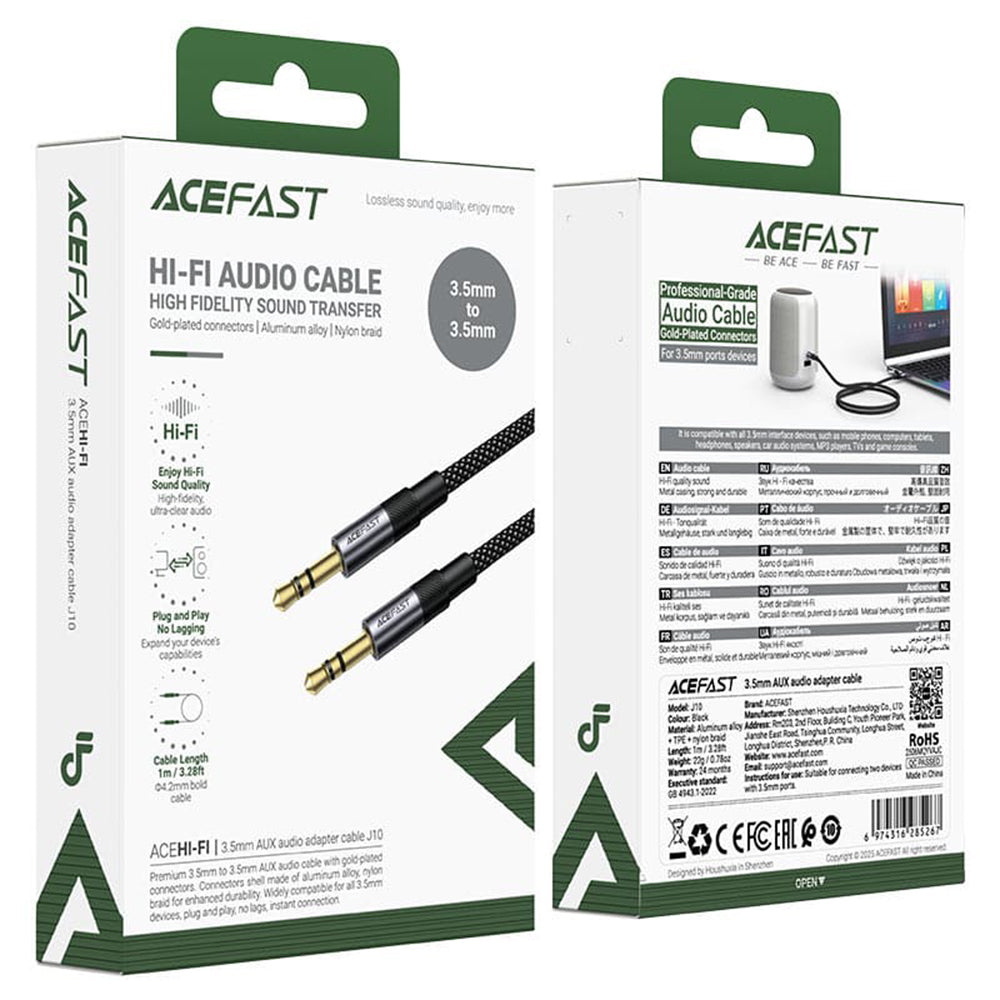 Câble Audio 3.5mm - 3.5mm Acefast J10, 1m, Noir