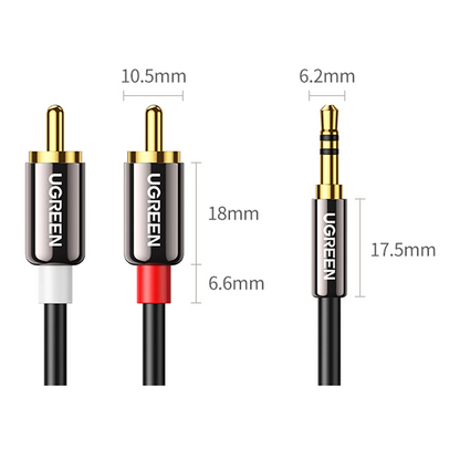 Câble Audio 3.5mm - 2 x RCA UGREEN AV116, 1m, Noir