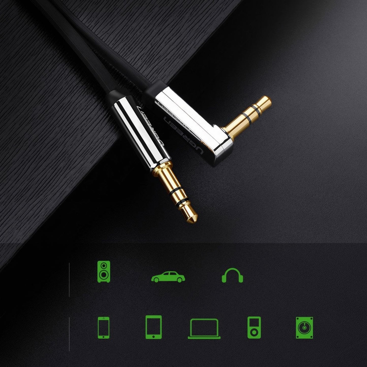 Audio Kabel 3.5mm - 3.5mm UGREEN AV119 Angled, 1.5m, Schwarz