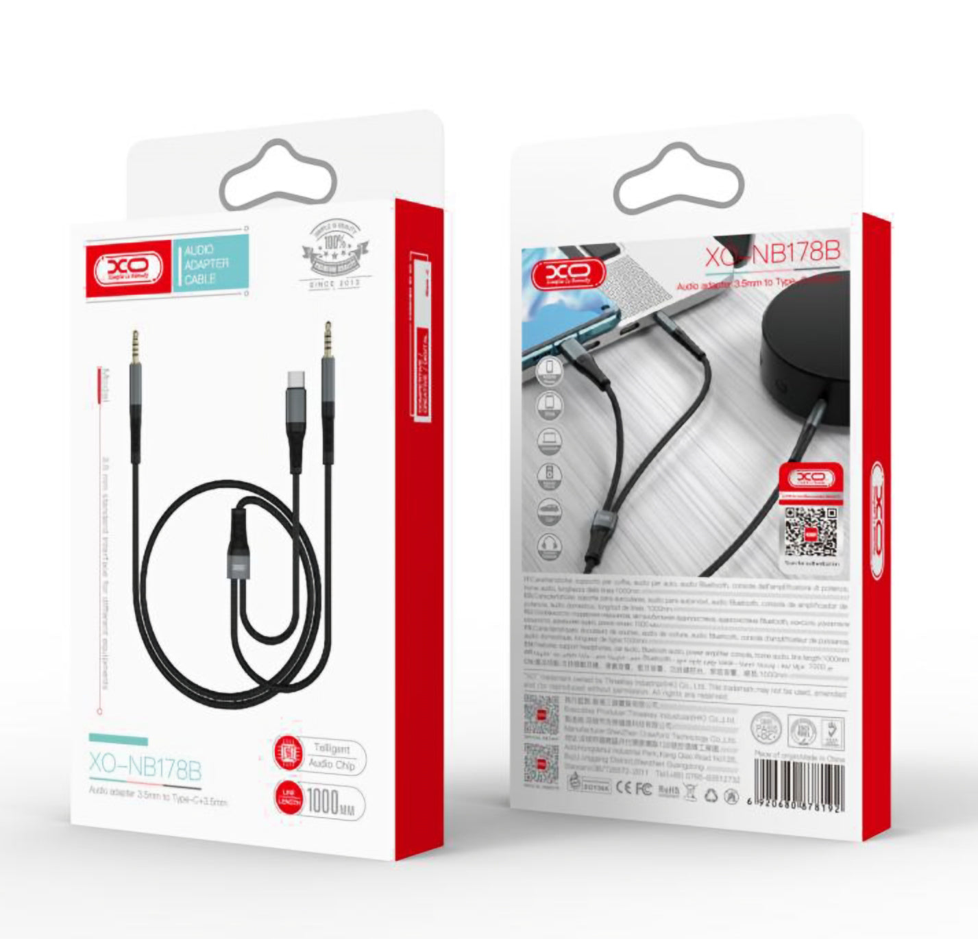 Audio-Kabel USB-C / 3.5mm - 3.5mm XO Design NB178B, 1m, Schwarz