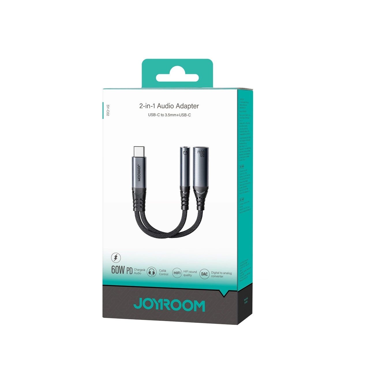Audio-Kabel USB-C - 3,5 mm / USB-C Joyroom SY-C02, 0,14 m, Schwarz