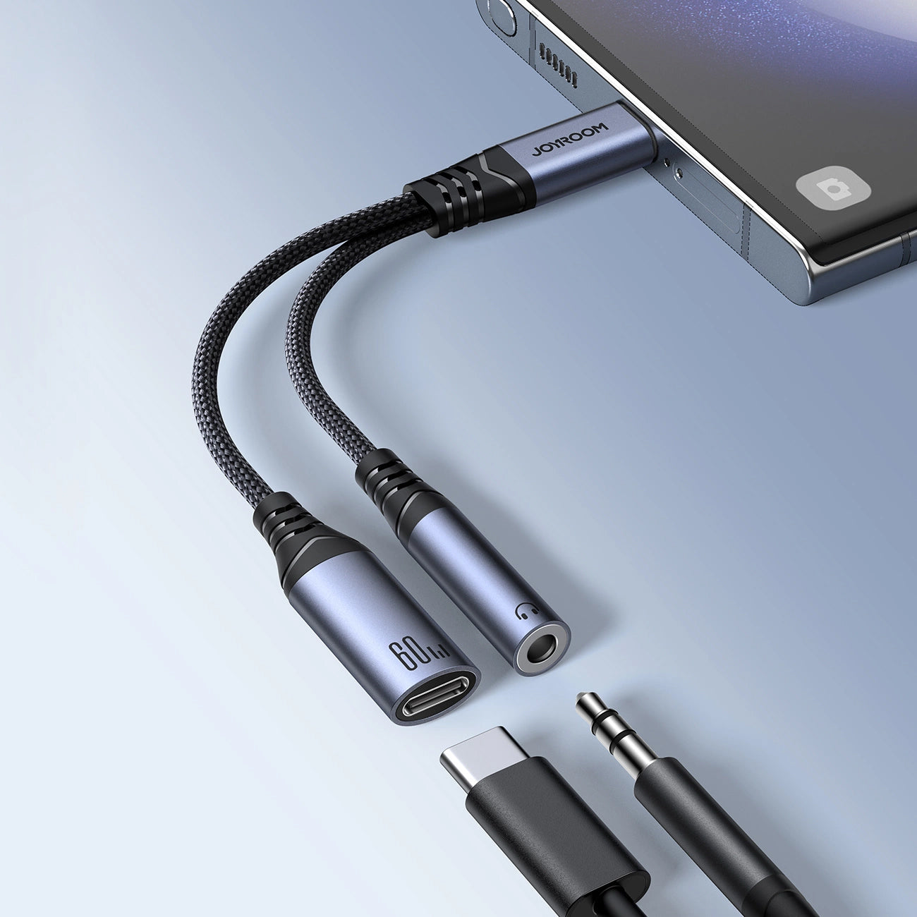 Audio-Kabel USB-C - 3,5 mm / USB-C Joyroom SY-C02, 0,14 m, Schwarz