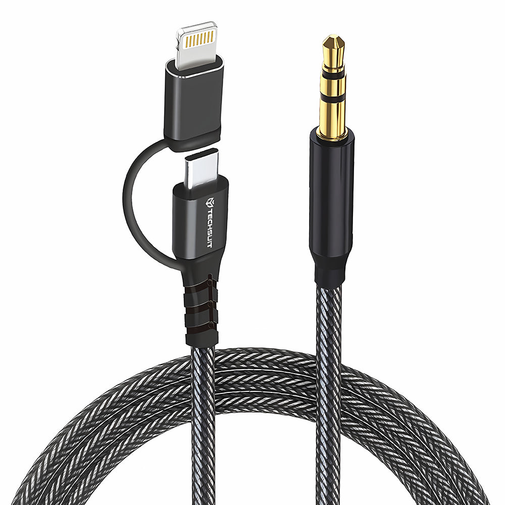 Câble Audio USB-C / Lightning - 3.5mm Techsuit AC15 EchoSnap, 1m, Noir