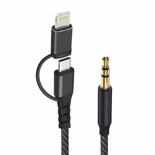 Câble Audio USB-C / Lightning - 3.5mm Techsuit AC15 EchoSnap, 1m, Noir