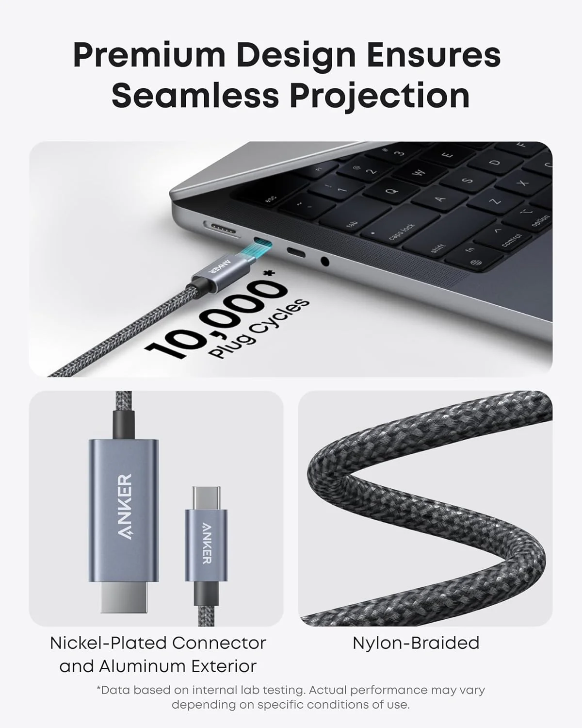 Câble Audio et Vidéo USB-C - HDMI Anker Nano, 1.8m, Gris A87E0H12