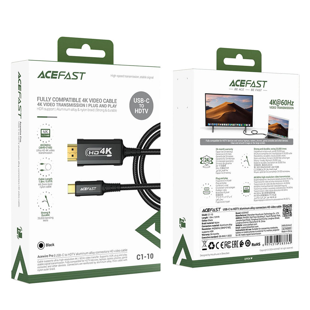 Audio- und Videokabel USB-C - HDMI Acefast C1-10, 1,8m, Schwarz
