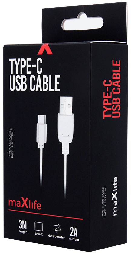 USB-A- auf USB-C-Daten- und Ladekabel MaXlife, 20W, 3m, Weiß