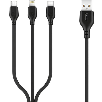Ladekabel USB-A - Lightning / microUSB / USB-C XO Design NB103 3in1, 10W, 1m, Schwarz