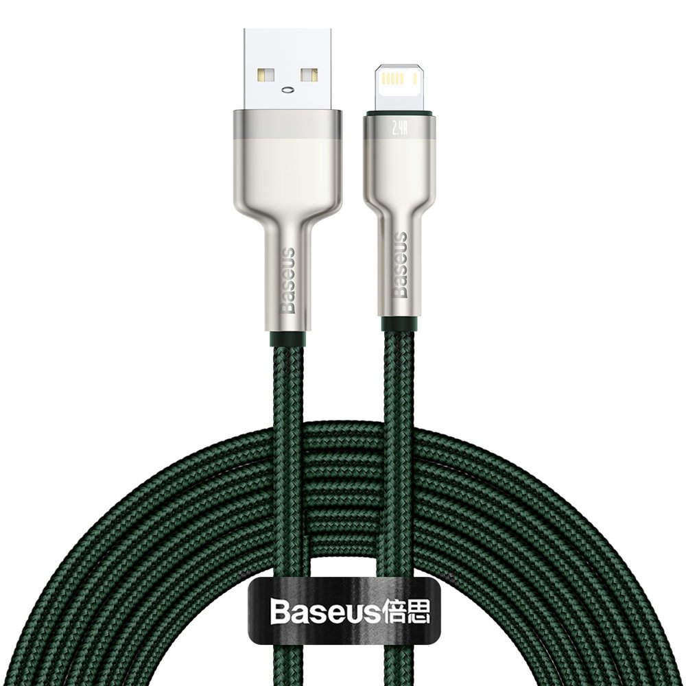 Câble de Données et de Charge USB-A - Lightning Baseus Cafule Metal Series, 18W, 2m, Vert CALJK-B06