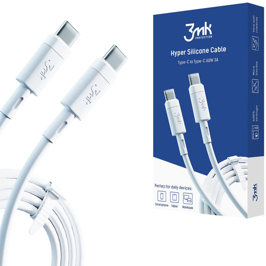 USB-C Daten- und Ladekabel - USB-C 3MK Hyper Silicone, 60W, 1m, Weiß