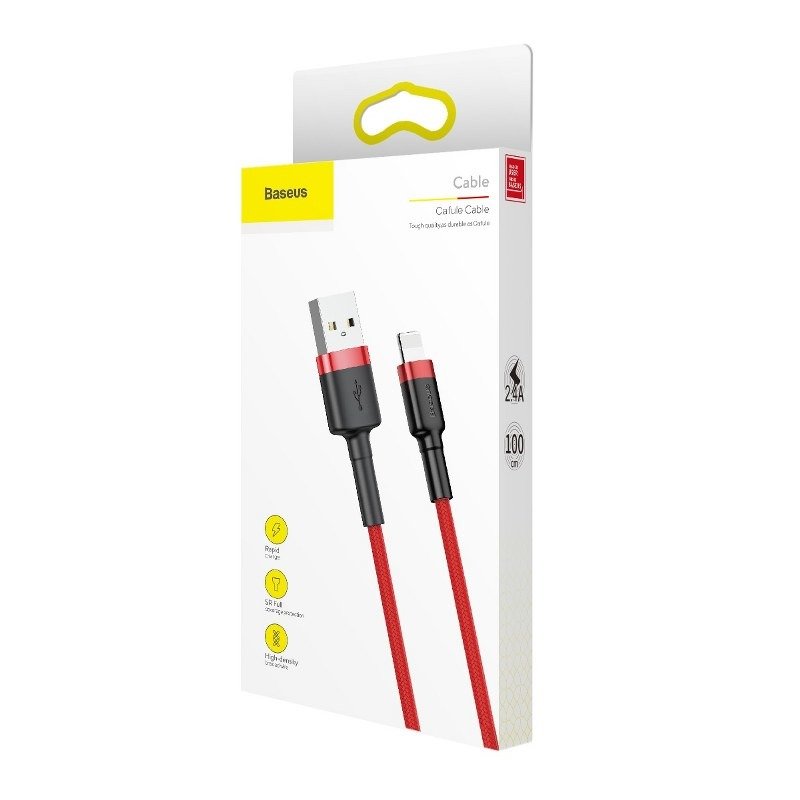 USB-A to Lightning Data and Charging Cable Baseus Cafule, 18W, 1m, Red CALKLF-B09