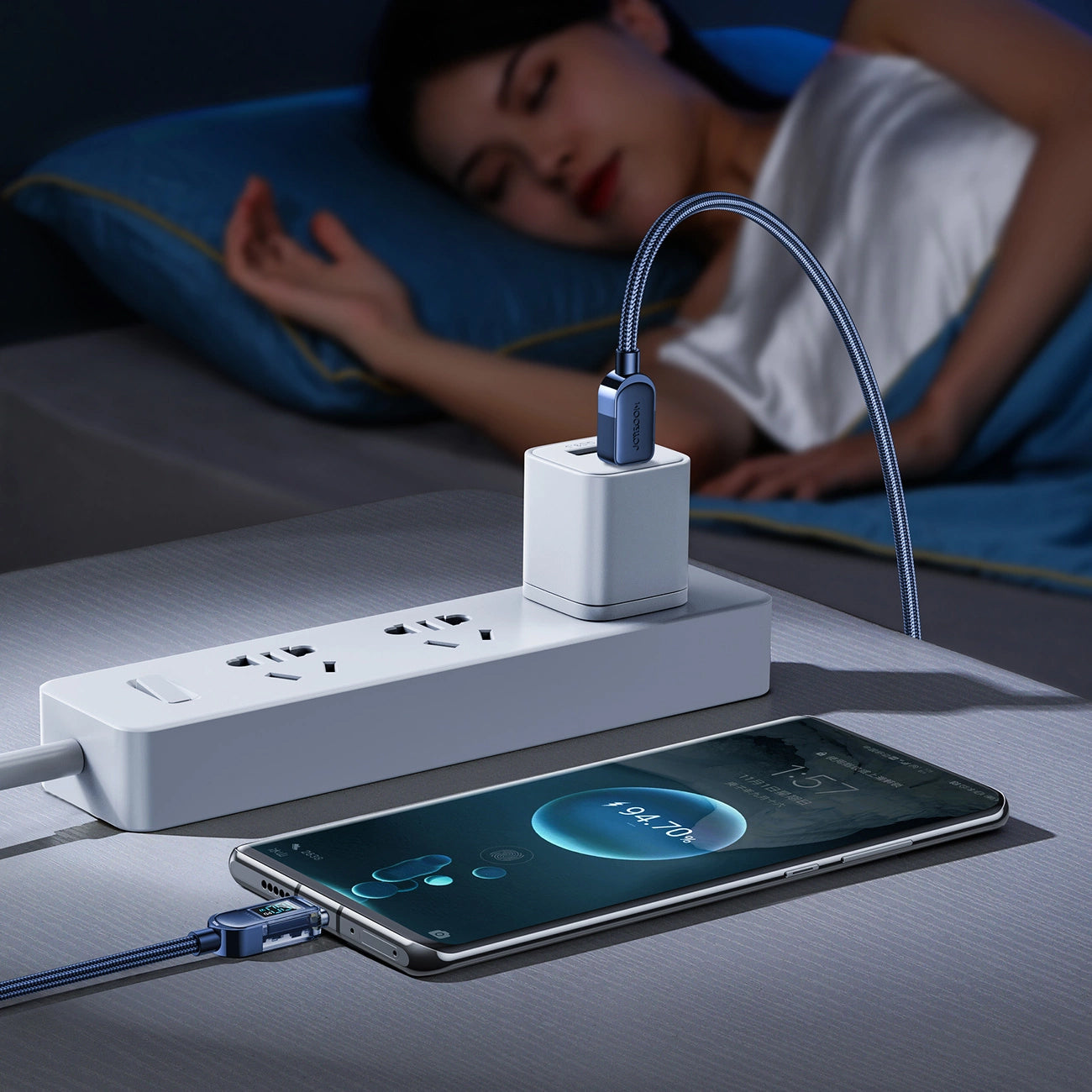 Câble de Données et de Charge USB-C - USB-C Joyroom A4 Display, 100W, 1.2m, Bleu