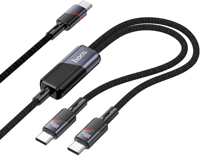 USB-C Daten- und Ladekabel - 2 x USB-C HOCO U139 2in1, 100W, 1.2m, Schwarz