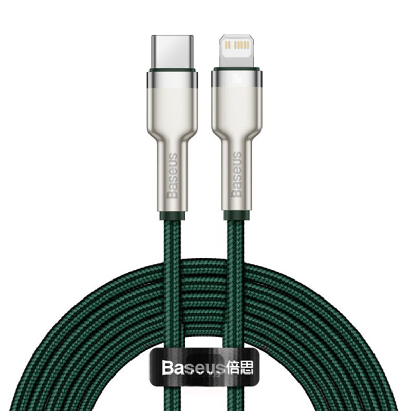 Câble de Données et de Charge USB-C - Lightning Baseus Cafule Metal Series, 20W, 2m, Vert CATLJK-B06