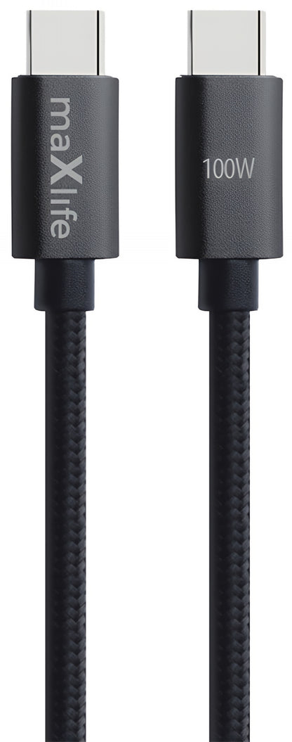 Câble de Données et de Charge USB-C - USB-C MaXlife MXUC-12, 100W, 1m, Noir