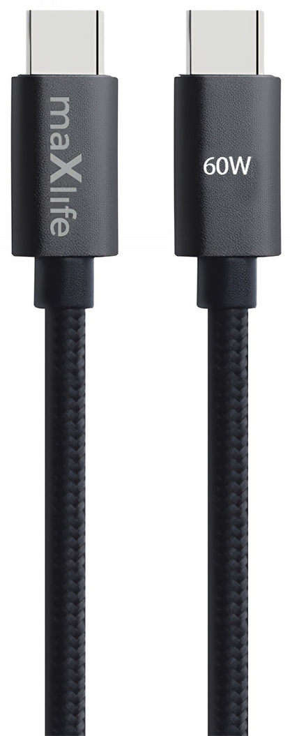USB-C Daten- und Ladekabel - USB-C MaXlife MXUC-12, 60W, 1m, Schwarz