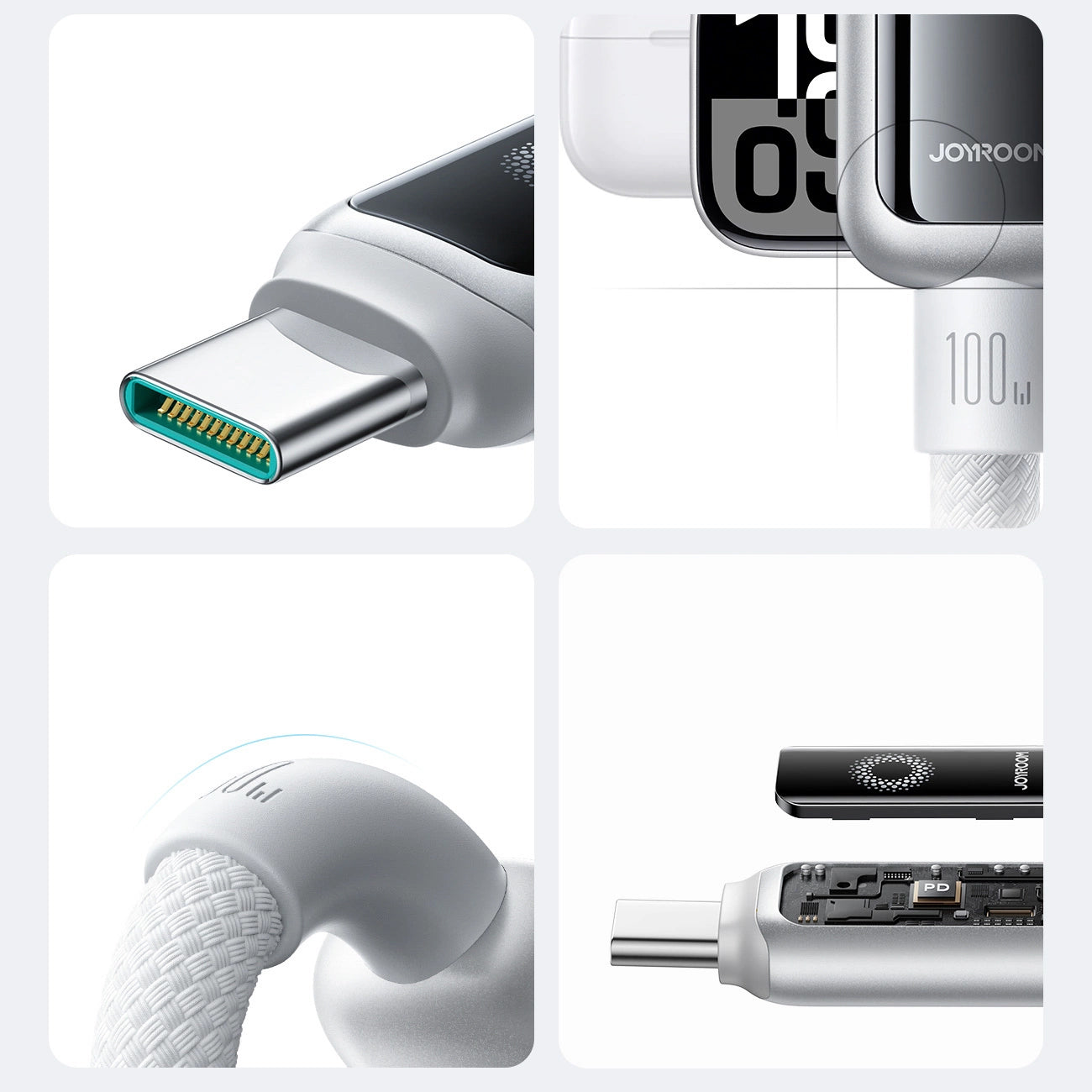 USB-C Data and Charging Cable - USB-C Joyroom S-A55 StarFlight Display, 100W, 1.2m, White