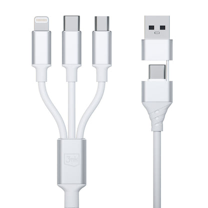 3MK Hyper 3in1 Ladekabel 1.5m | USB-A/C auf Lightning/microUSB/USB-C | Weiß