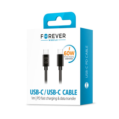 USB-C Data and Charging Cable - USB-C Forever, 60W, 1m, Black
