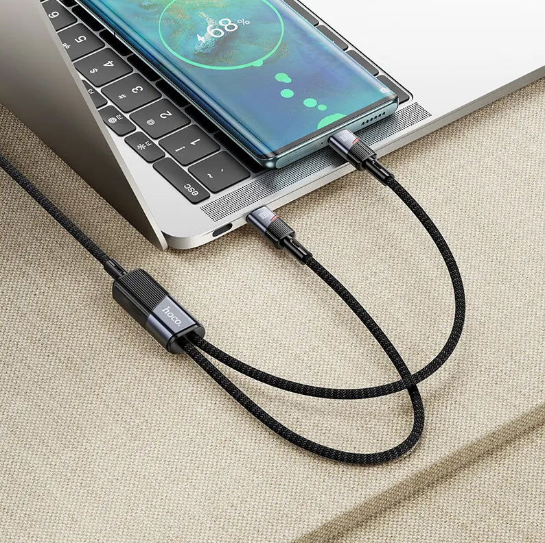 USB-C Daten- und Ladekabel - 2 x USB-C HOCO U139 2in1, 100W, 1.2m, Schwarz