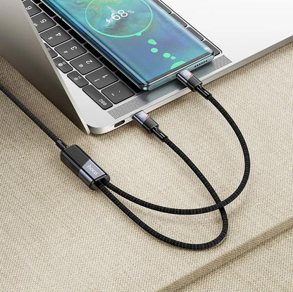 USB-C Daten- und Ladekabel - 2 x USB-C HOCO U139 2in1, 100W, 1.2m, Schwarz