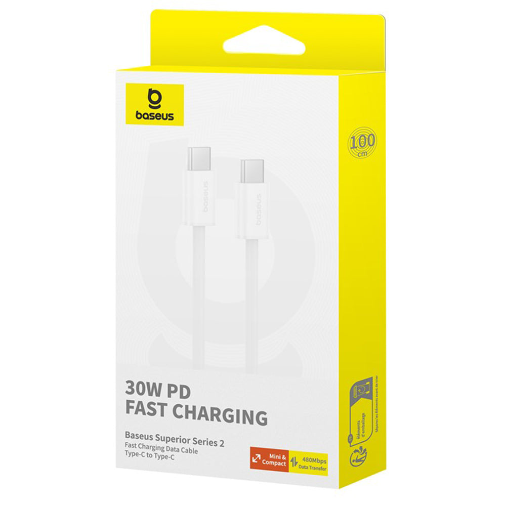 Câble de Données et de Charge USB-C - USB-C Baseus Superior Series 2, 30W, 2m, Blanc P10365200211-01