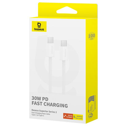 Câble de Données et de Charge USB-C - USB-C Baseus Superior Series 2, 30W, 2m, Blanc P10365200211-01