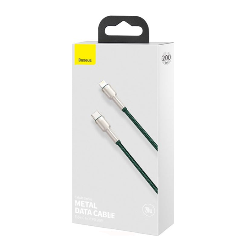 Câble de Données et de Charge USB-C - Lightning Baseus Cafule Metal Series, 20W, 2m, Vert CATLJK-B06