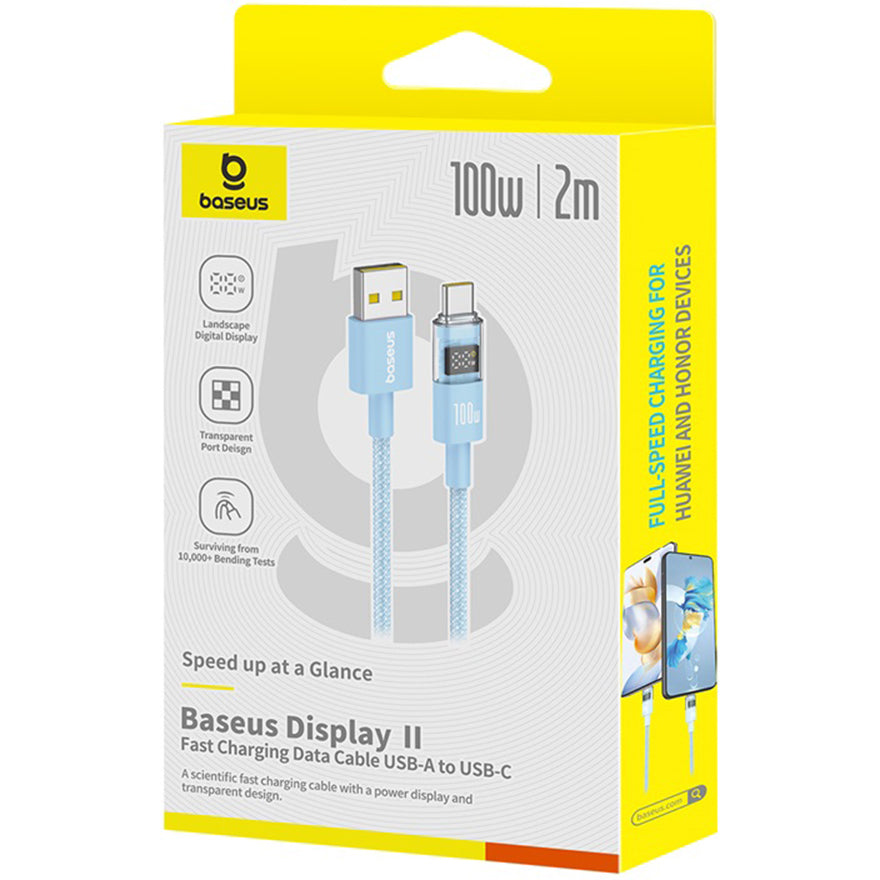 Câble de Données et de Charge USB-A - USB-C Baseus Display 2, 100W, 2m, Bleu P10382701311-01