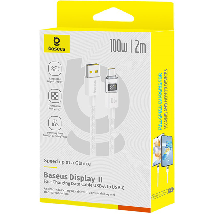 Câble de Données et de Charge USB-A - USB-C Baseus Display 2, 100W, 2m, Blanc P10382701211-01