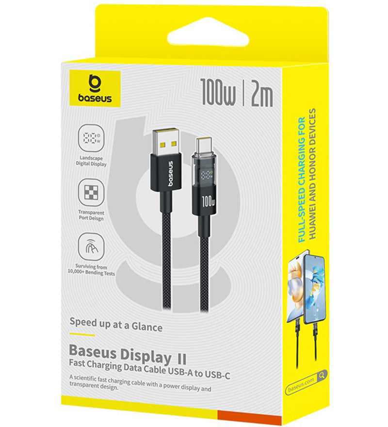 Câble de Données et de Charge USB-A - USB-C Baseus Display 2, 100W, 2m, Noir P10382701111-00