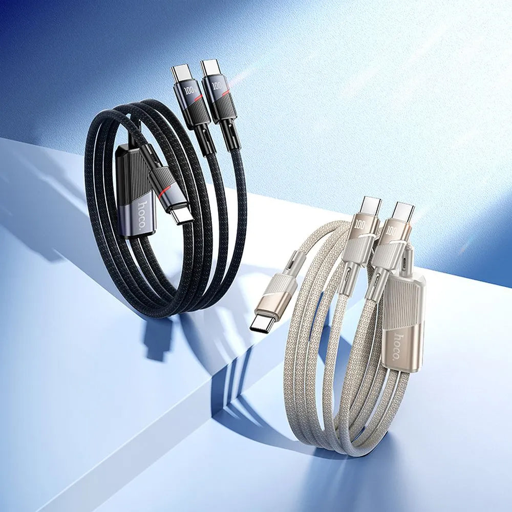 USB-C Daten- und Ladekabel - 2 x USB-C HOCO U139 2in1, 100W, 1.2m, Gold
