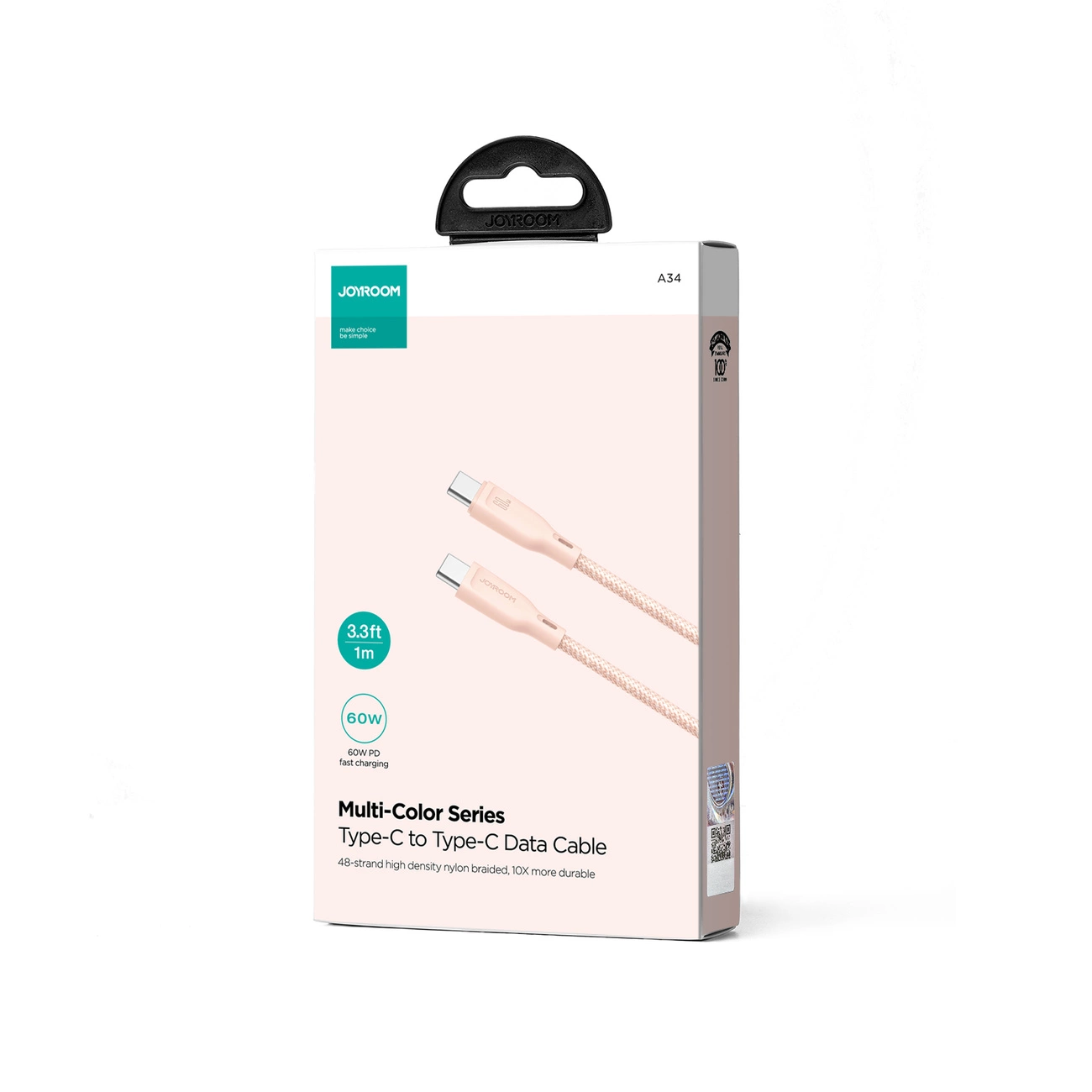 USB-C Daten- und Ladekabel - USB-C Joyroom S-A34, 60W, 1m, Rosa