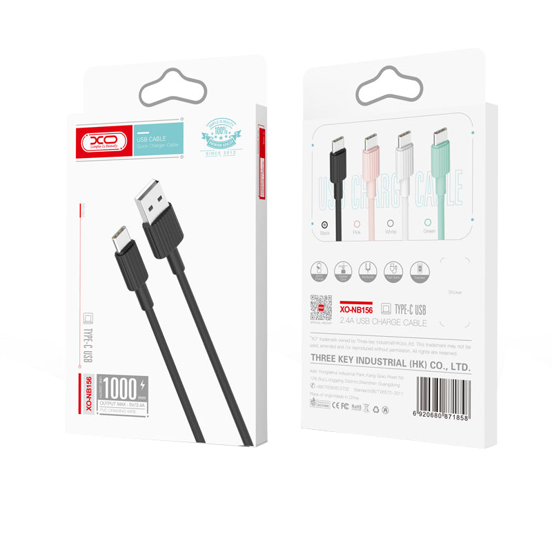 USB-A to USB-C Data and Charging Cable XO Design NB156, 60W, 1m, White