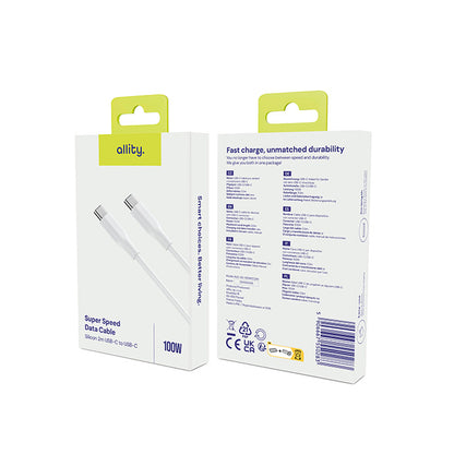 USB-C Daten- und Ladekabel - USB-C Allity. AUC-02, 100W, 1m, Weiß