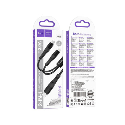 USB-C - Lightning / USB-C Ladekabel HOCO X123, 10W, 1m, Schwarz