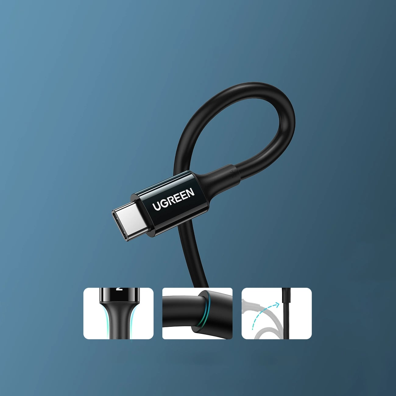 Câble de Données et de Charge USB-C - USB-C UGREEN US300, 100W, 2m, Noir