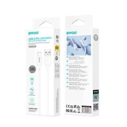 Câble de données et de charge USB-A - Lightning BWOO X329L, 15W, 1m, Blanc