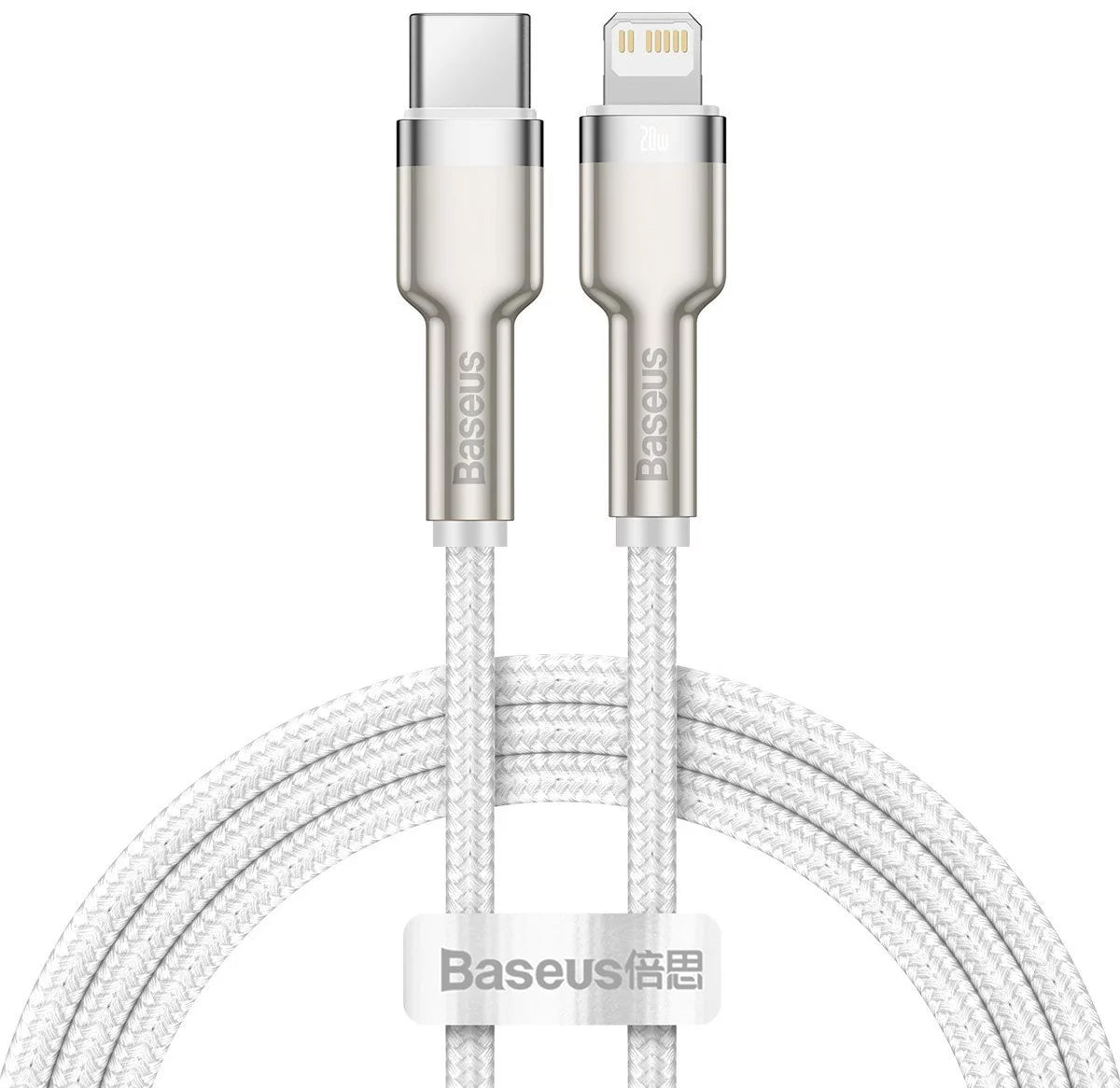 USB-C - Lightning Lade- und Datenkabel Baseus Cafule Metal Series, 20W, 2m, Weiß CATLJK-B02