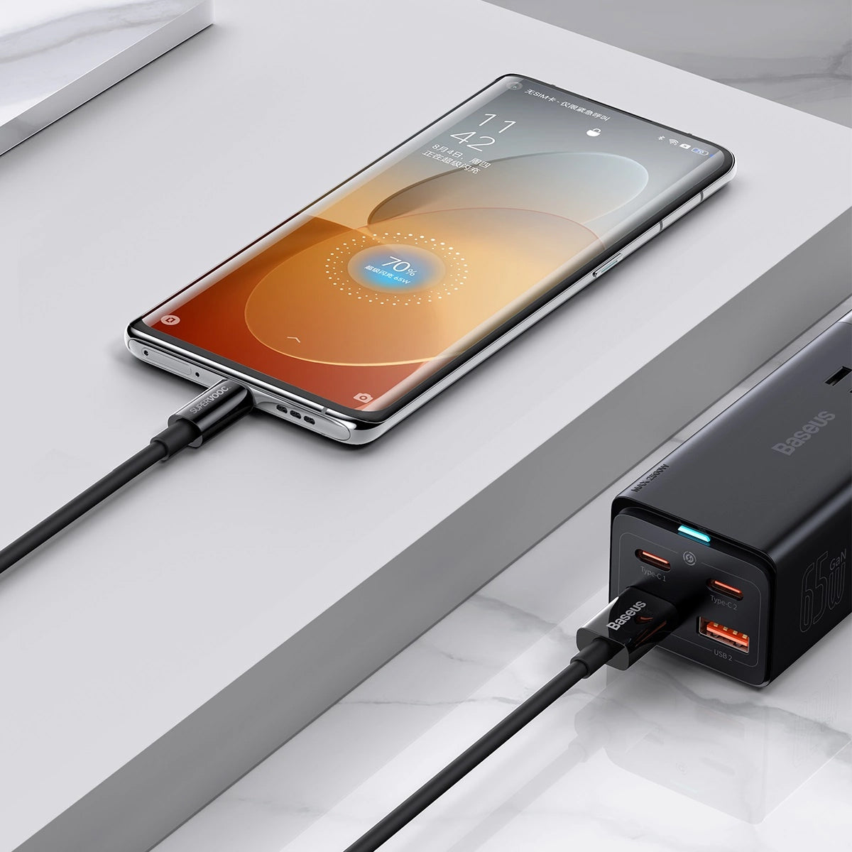 USB-A to USB-C Data and Charging Cable Baseus Superior Series, 65W, 2m, Black CAYS001001