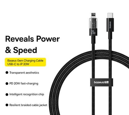 Câble de Données et de Charge USB-C - Lightning Baseus Gem, 20W, 1m, Noir P10373001111-00